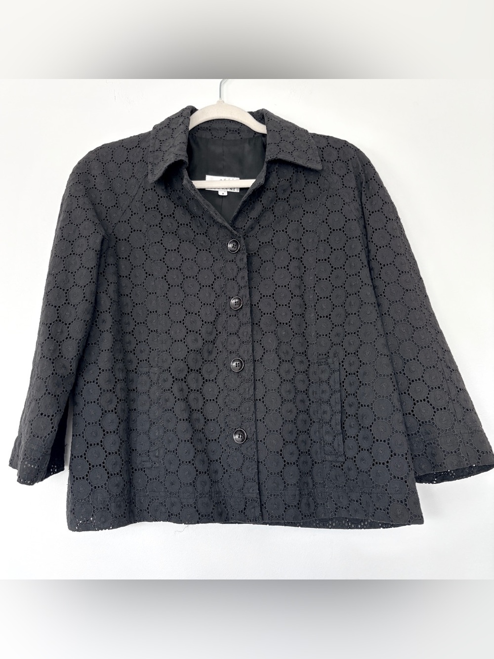 Women's Eyelet Button-Front Jacket - Black